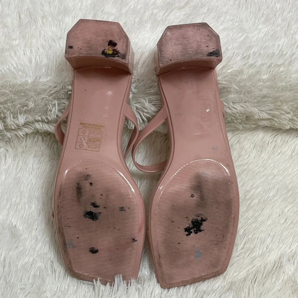 Jeffrey Campbell Jamm 3 Jelly Slide Heel Sandal Sz 7 Pink‎ Block Heel Slip On